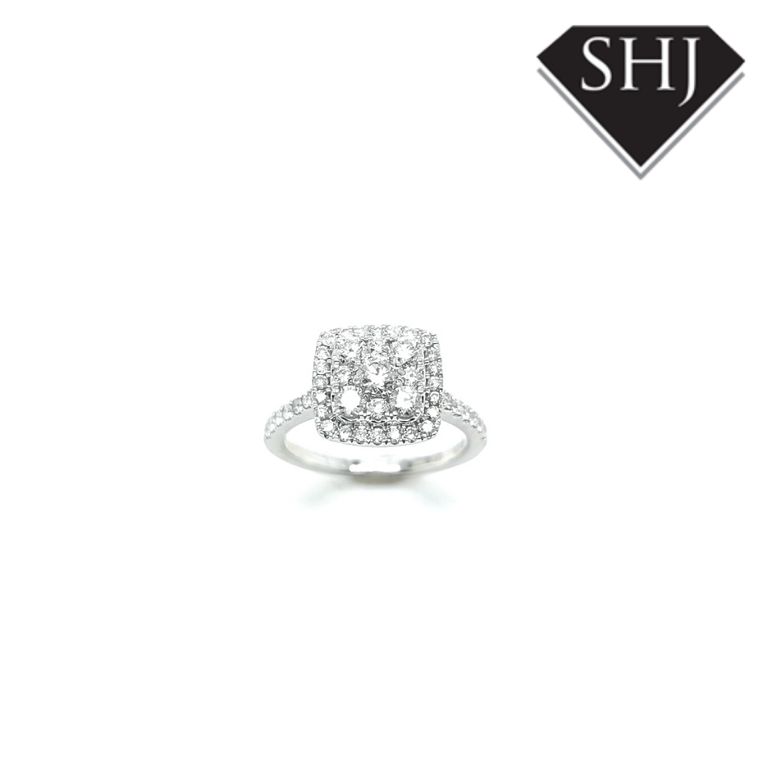 9ct White Gold Square Cluster 1.01ct