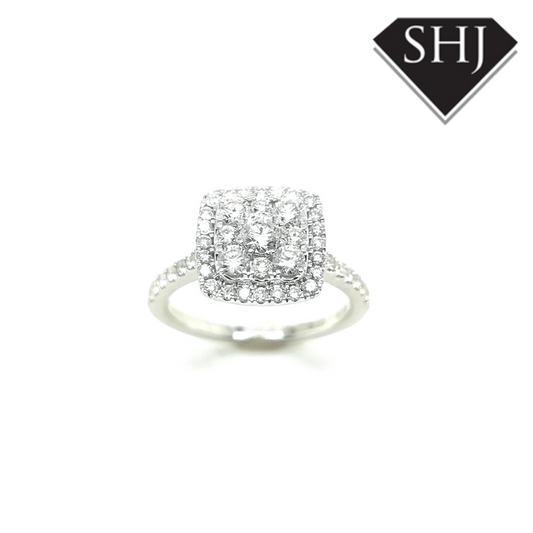 9ct White Gold Square Cluster 1.01ct