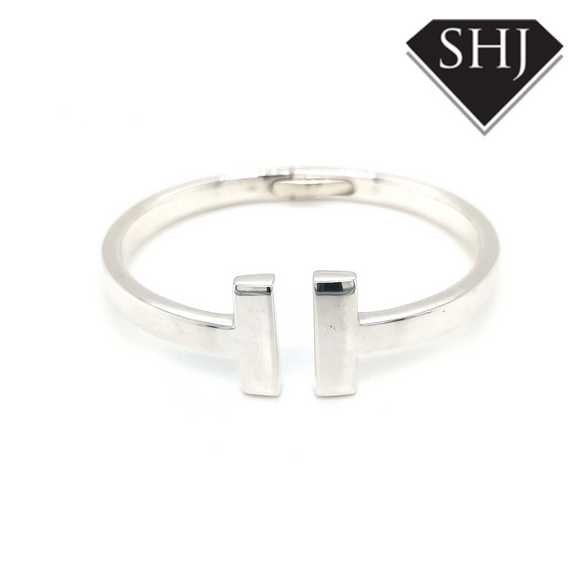 Silver T Hinged Bangle