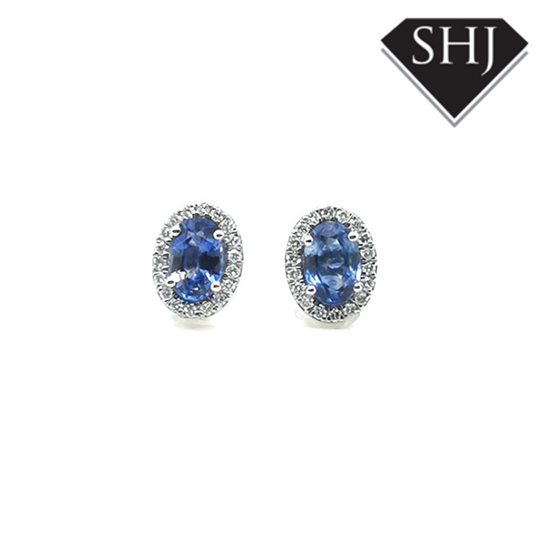 18ct White Gold Oval Sapphire and Diamond Earrings