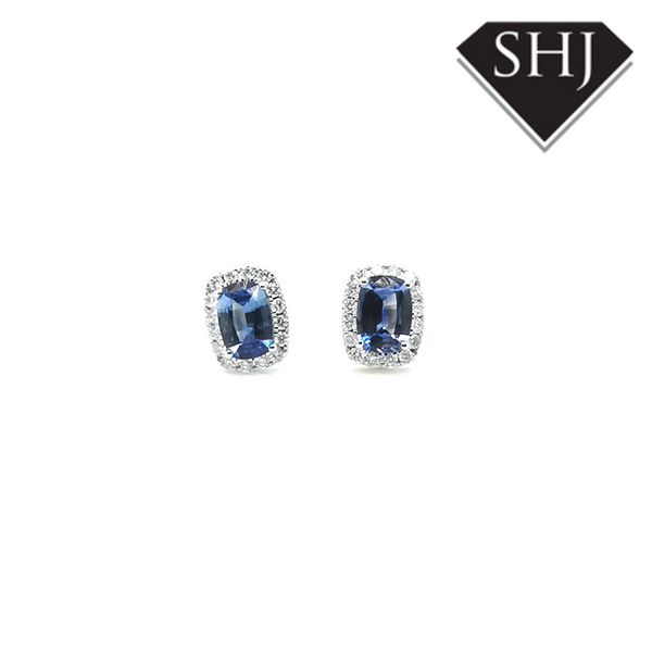 18ct White Gold Rectangular Sapphire and Diamond Earrings