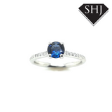 Platinum Sapphire Single Stone with Diamond Set Ring