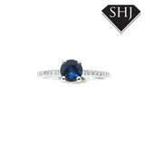 Platinum Sapphire Single Stone with Diamond Set Ring