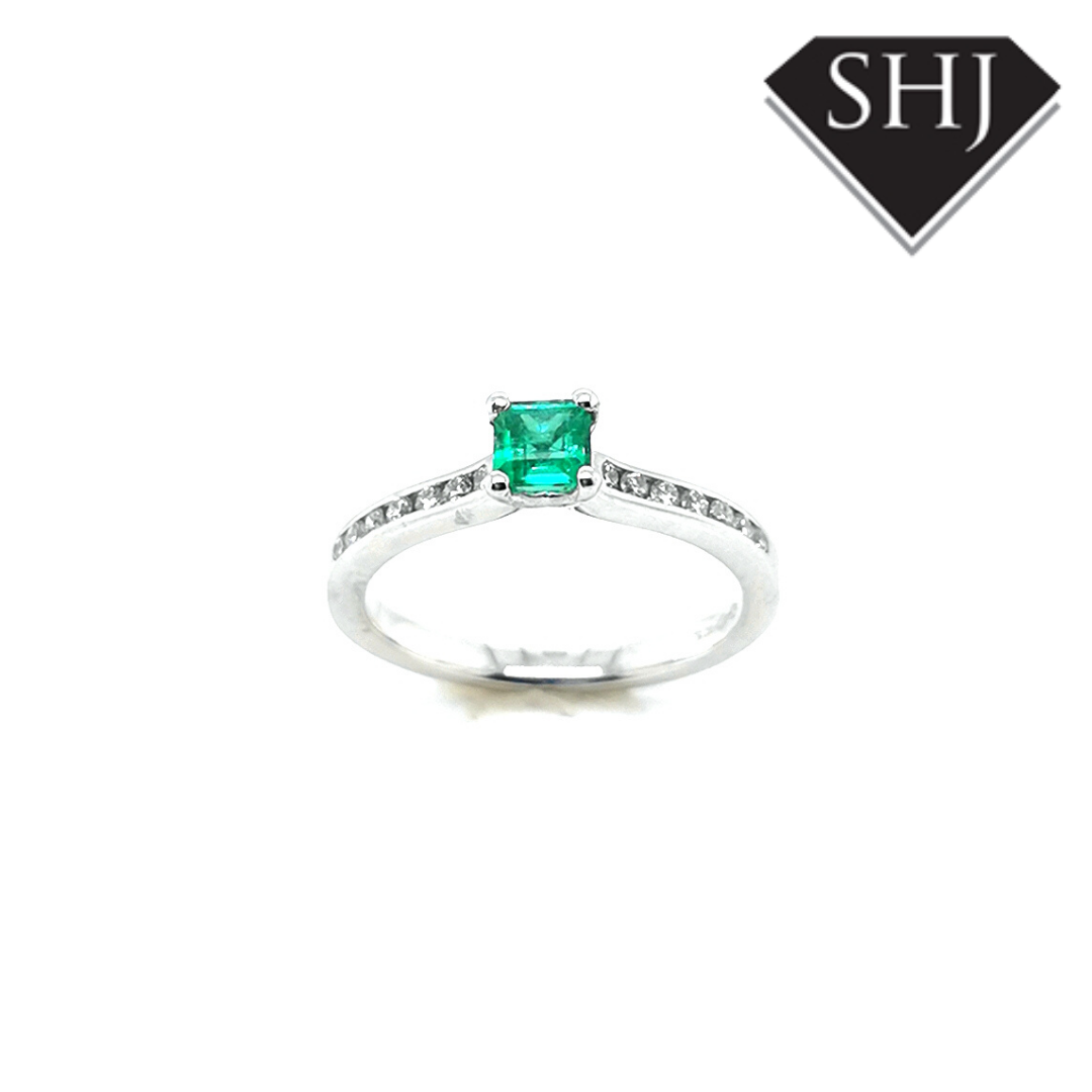 Platinum Emerald and Diamond Ring
