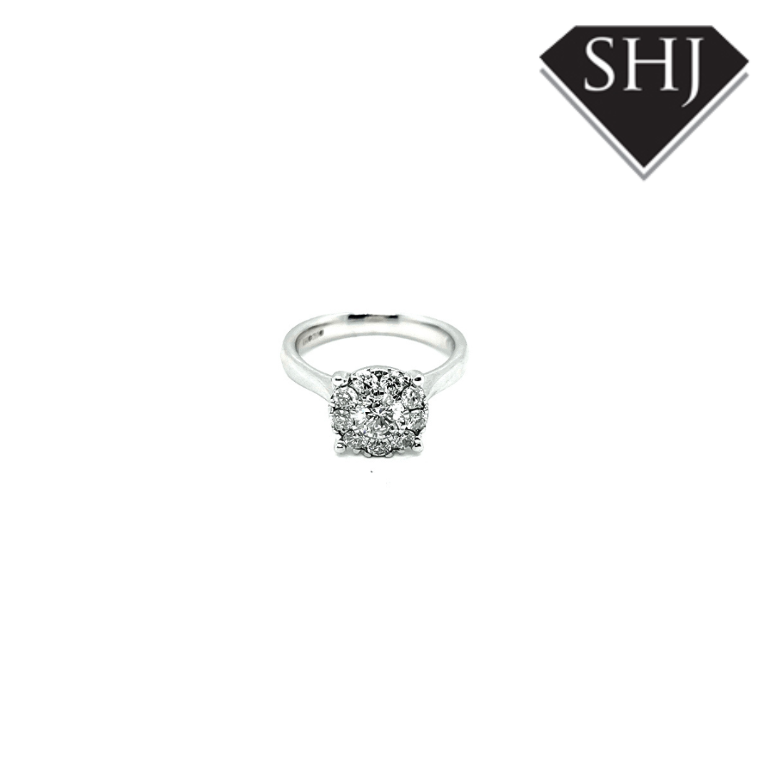 18ct White Gold Diamond Cluster Ring 1.02ct