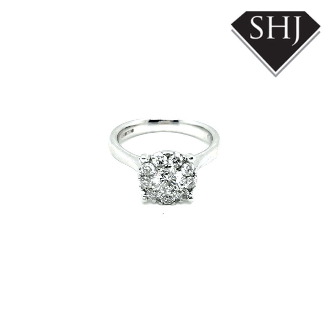 18ct White Gold Diamond Cluster Ring 1.02ct