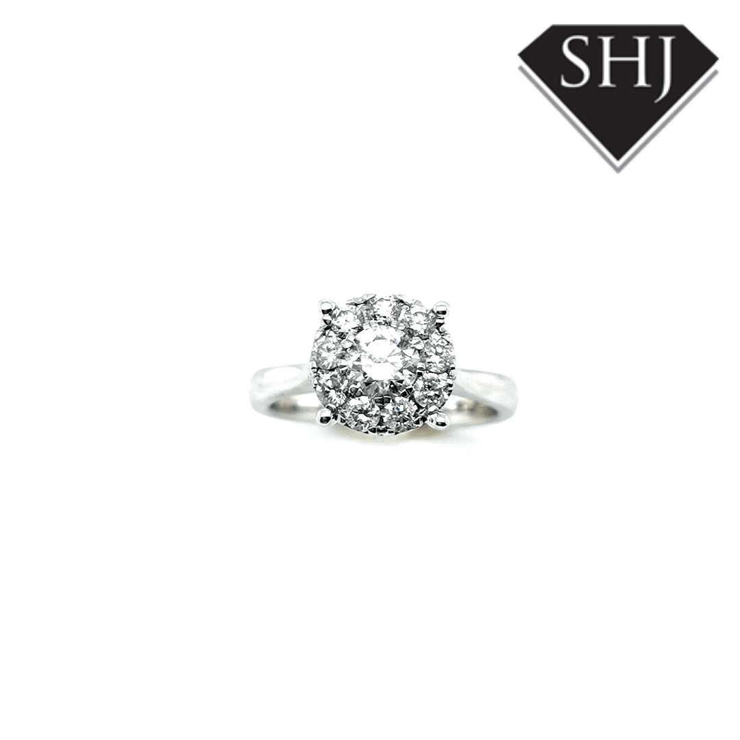 18ct White Gold Diamond Cluster Ring 1.02ct
