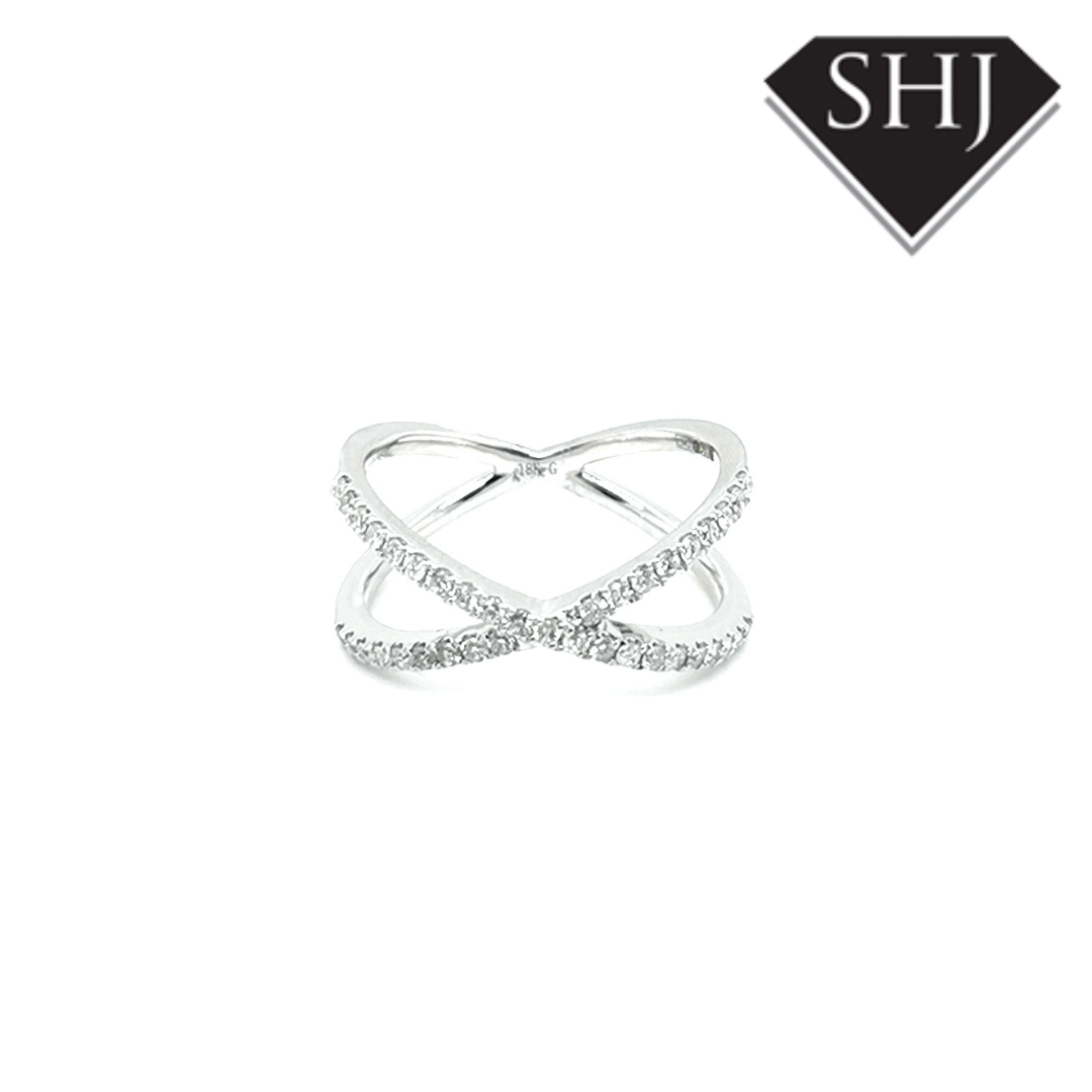 18ct White Gold Diamond Cross Ring