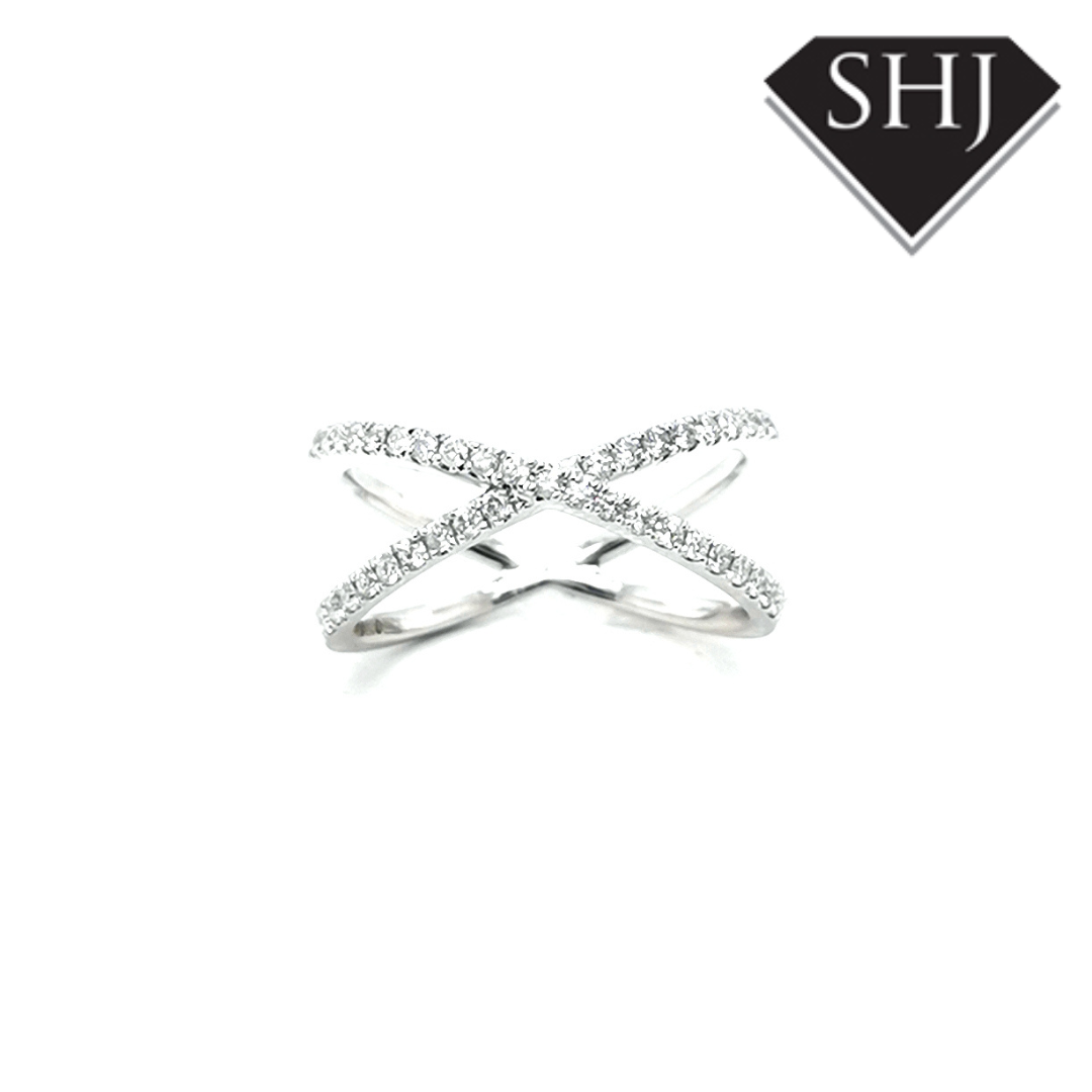 18ct White Gold Diamond Cross Ring