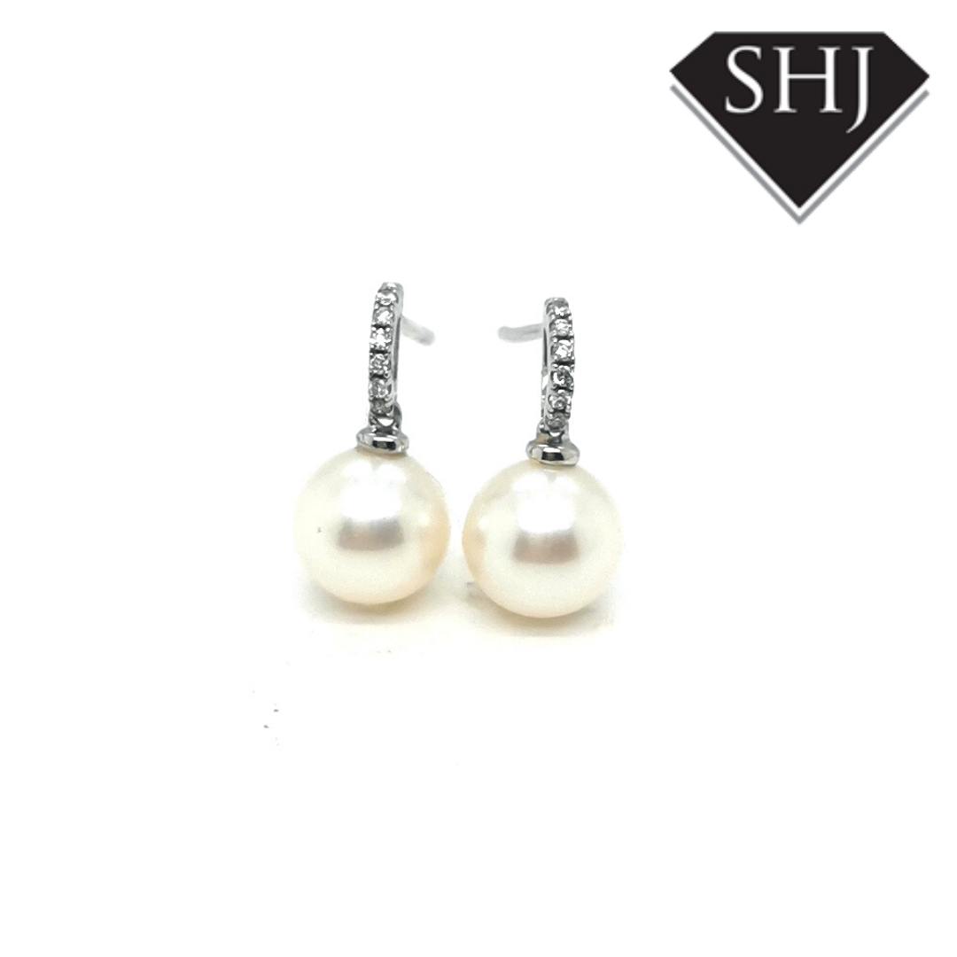 18ct White Gold Diamond Cultured Fresh Water Pearl Earring