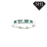 9ct White Gold Emerald and Diamond 7 Stone Eternity Ring