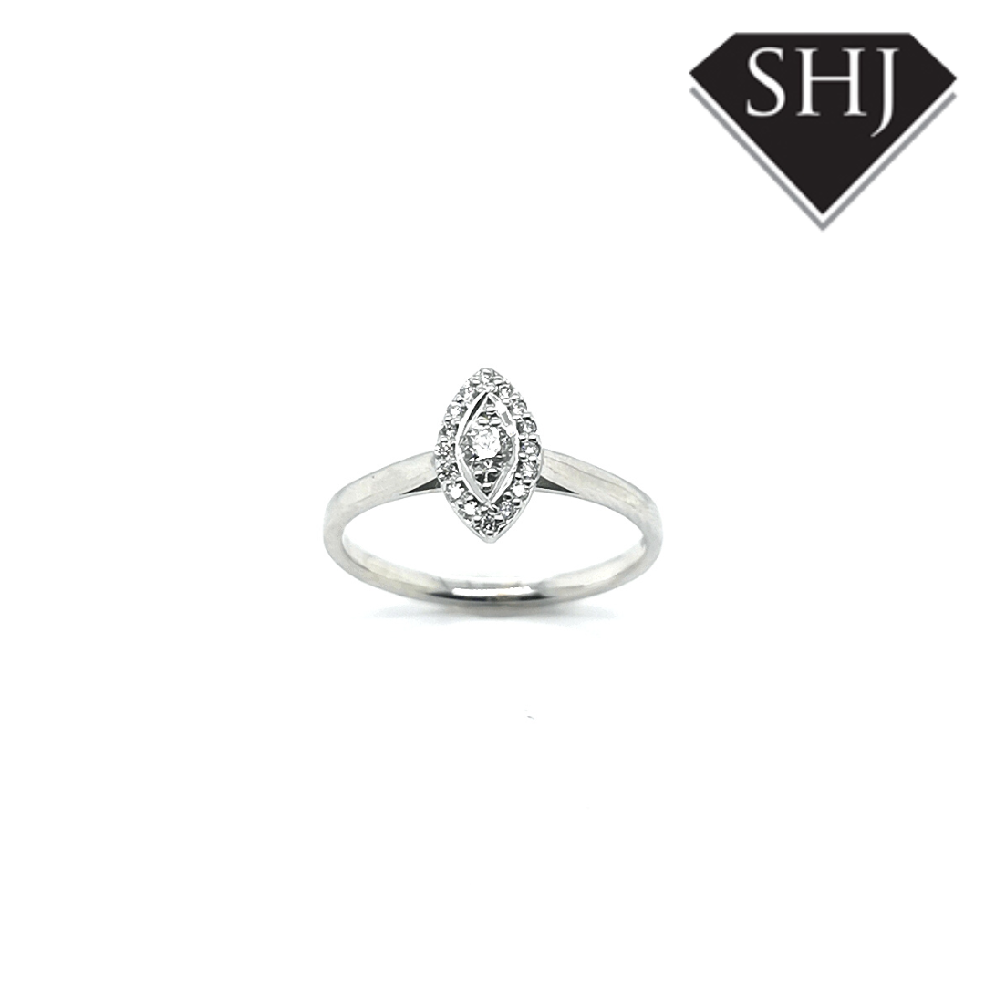 9ct White Gold Marquise Shaped Diamond Ring