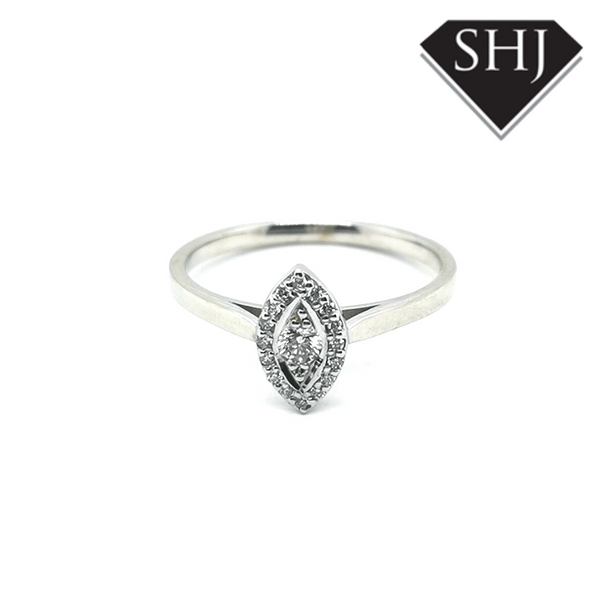 9ct White Gold Marquise Shaped Diamond Ring