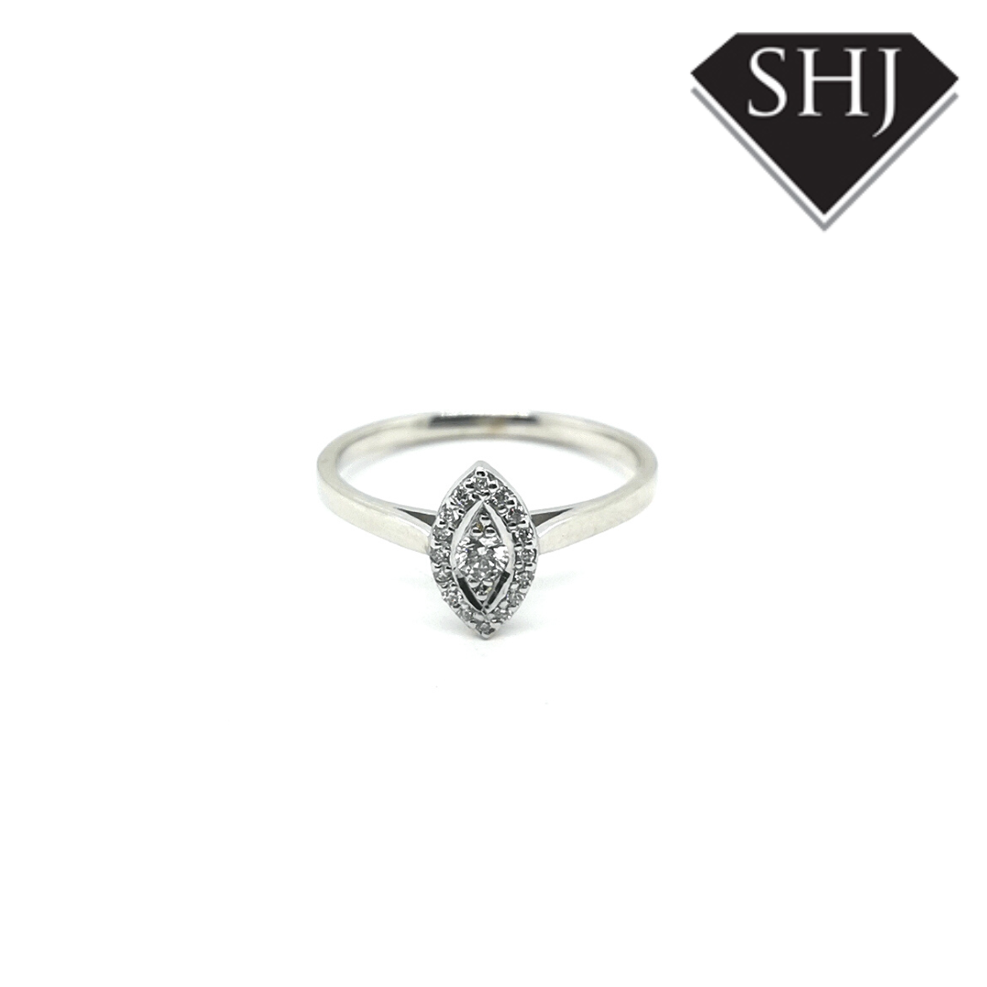 9ct White Gold Marquise Shaped Diamond Ring