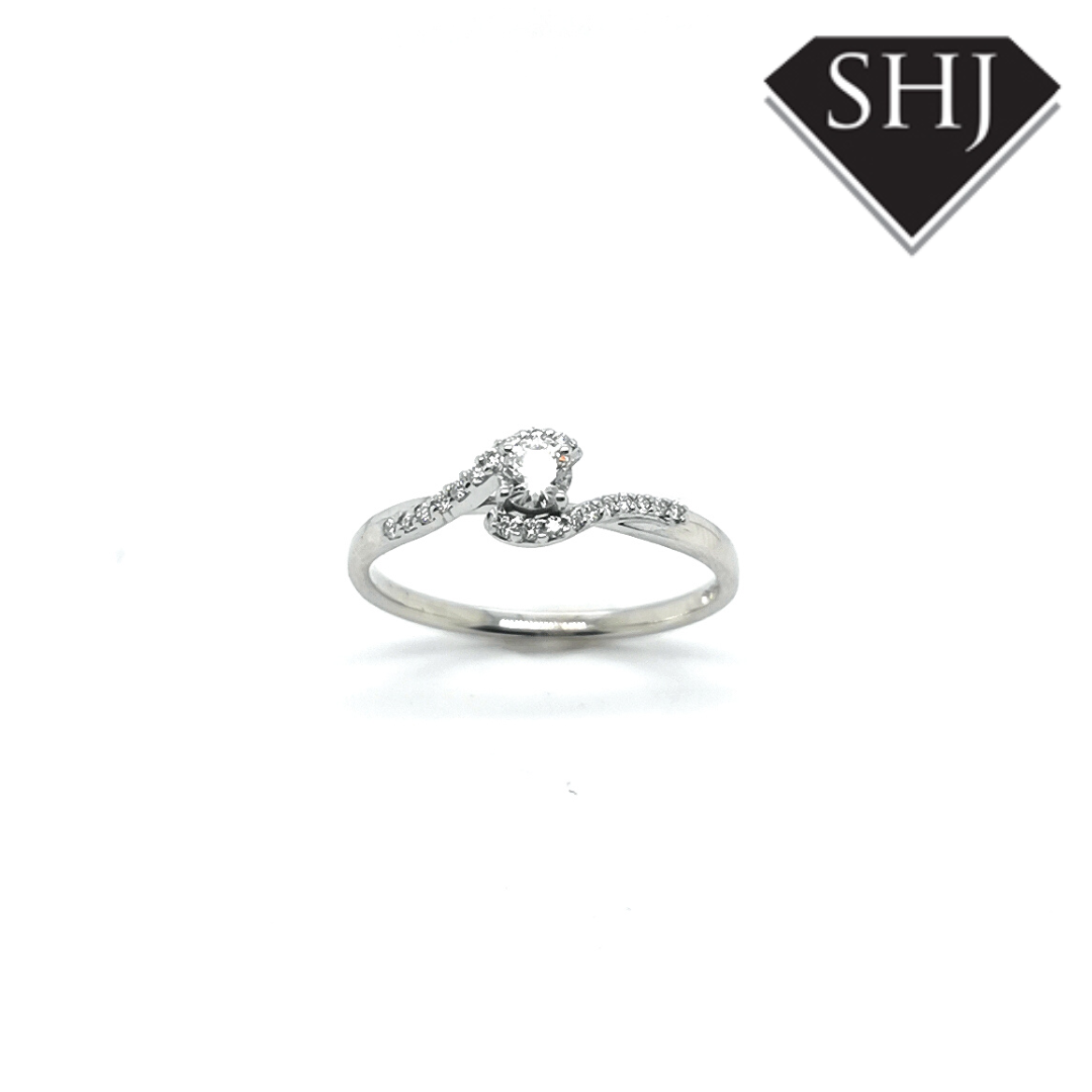 9ct White Gold Single Stone with Diamond Shoulder Ring