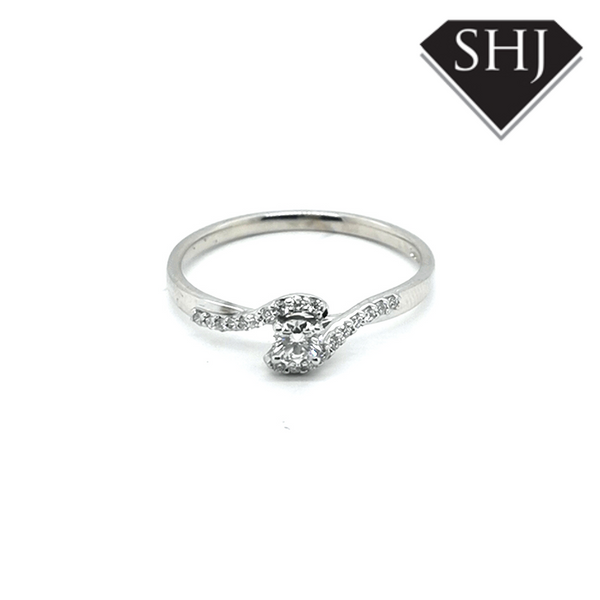 9ct White Gold Single Stone with Diamond Shoulder Ring