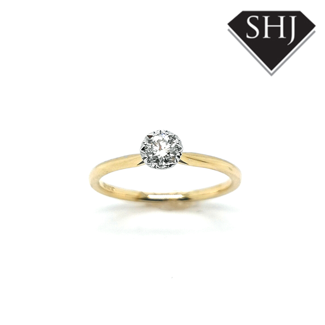 9ct Yellow Gold/White Gold Diamond Single Stone Ring 0.25ct
