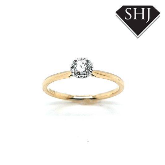 9ct Yellow Gold/White Gold Diamond Single Stone Ring 0.25ct