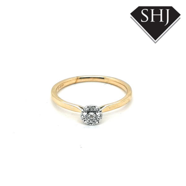 9ct Yellow Gold/White Gold Diamond Single Stone Ring 0.25ct