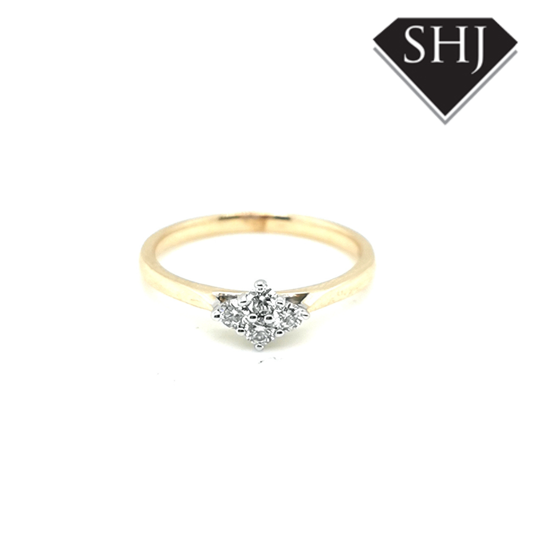 9ct Yellow Gold 4 Diamond Cluster Ring