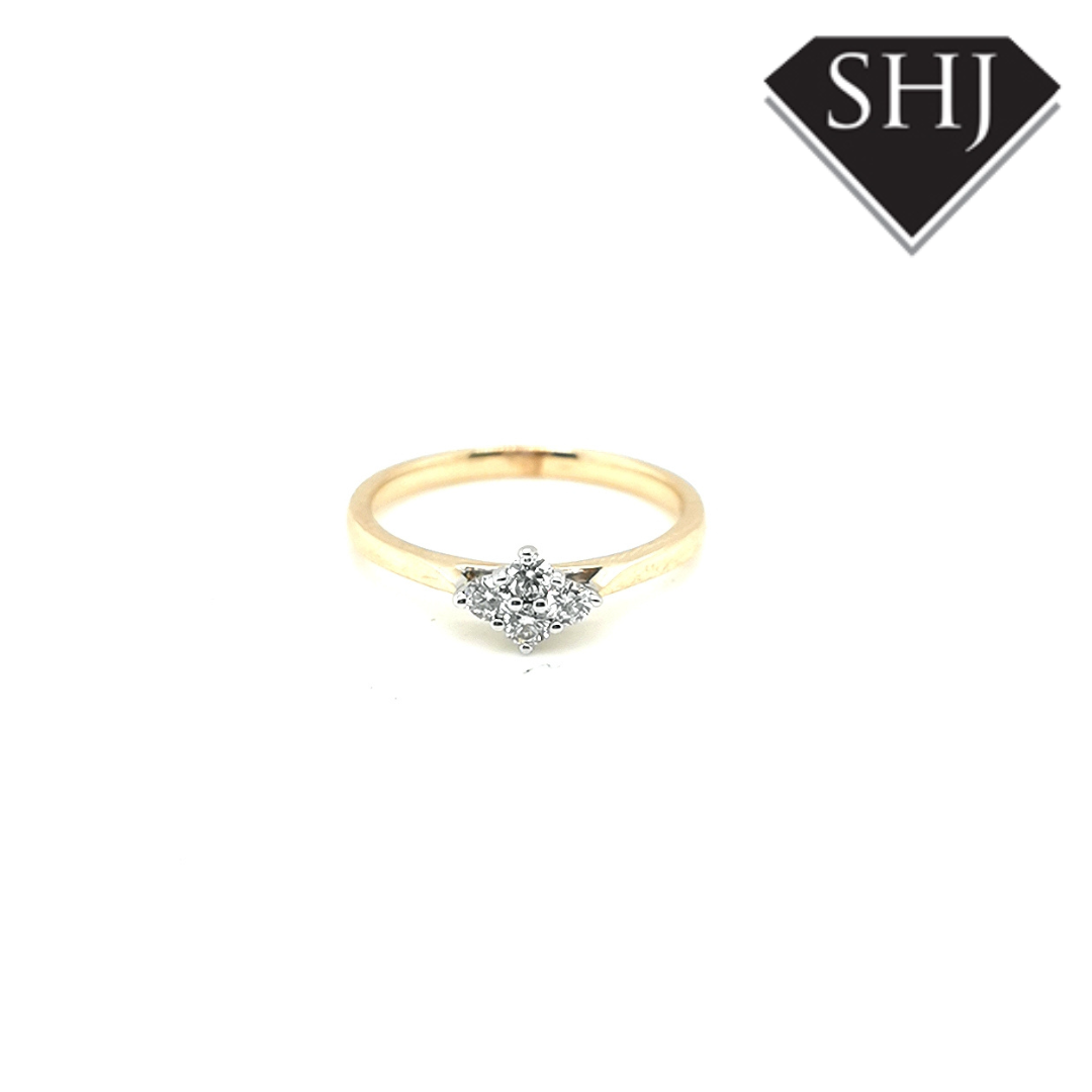 9ct Yellow Gold 4 Diamond Cluster Ring