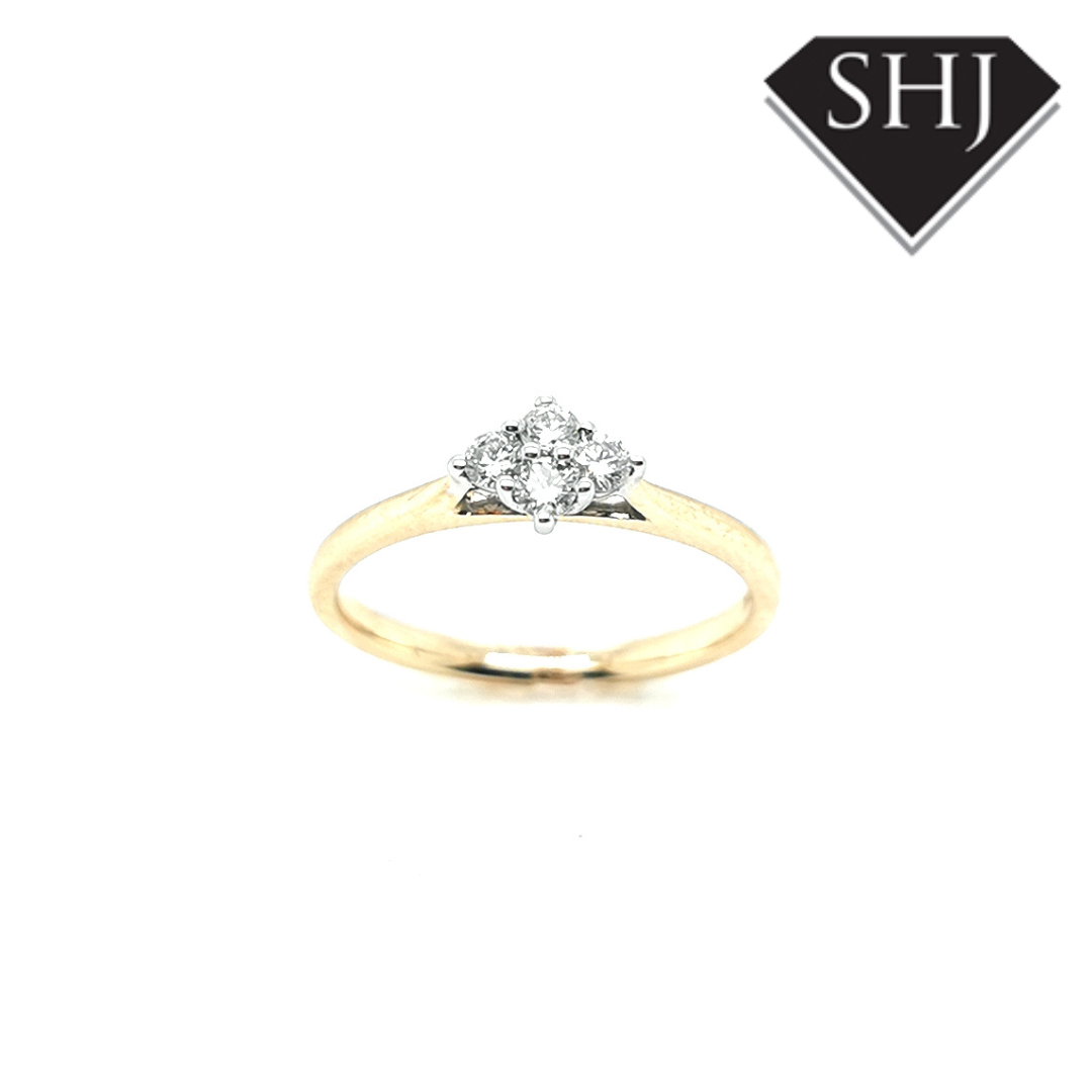 9ct Yellow Gold 4 Diamond Cluster Ring