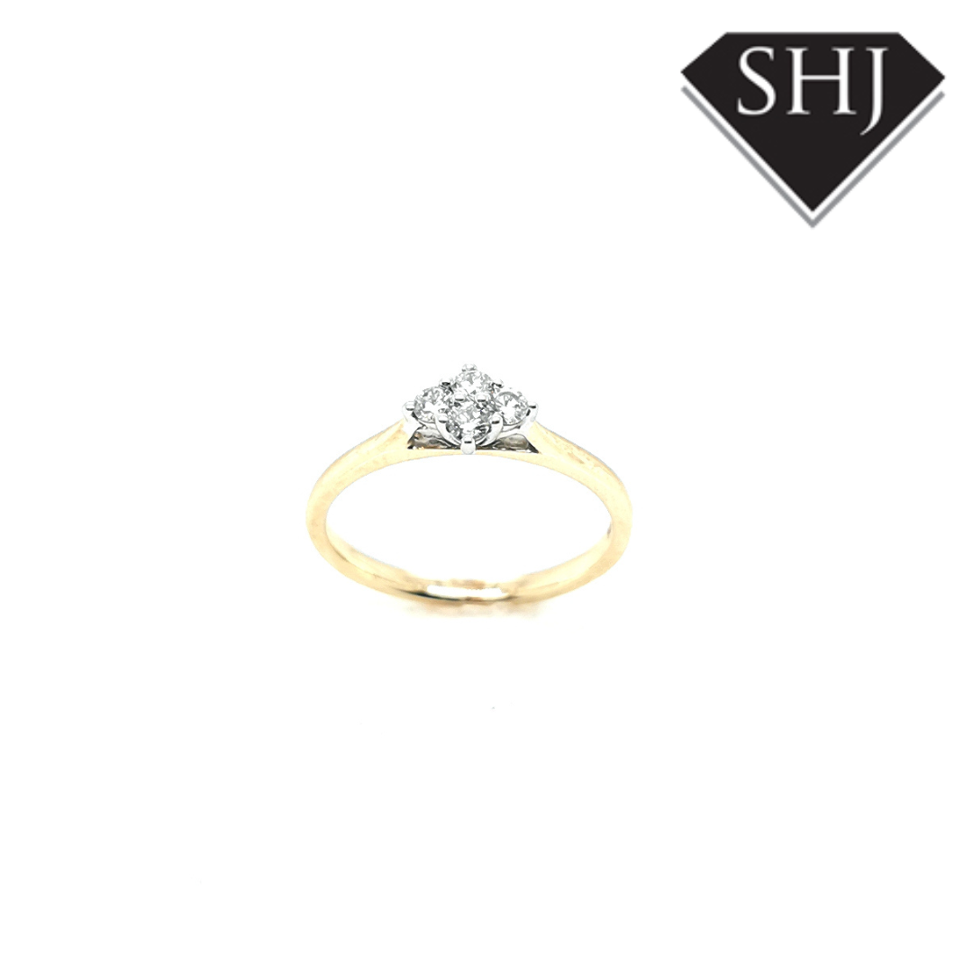 9ct Yellow Gold 4 Diamond Cluster Ring