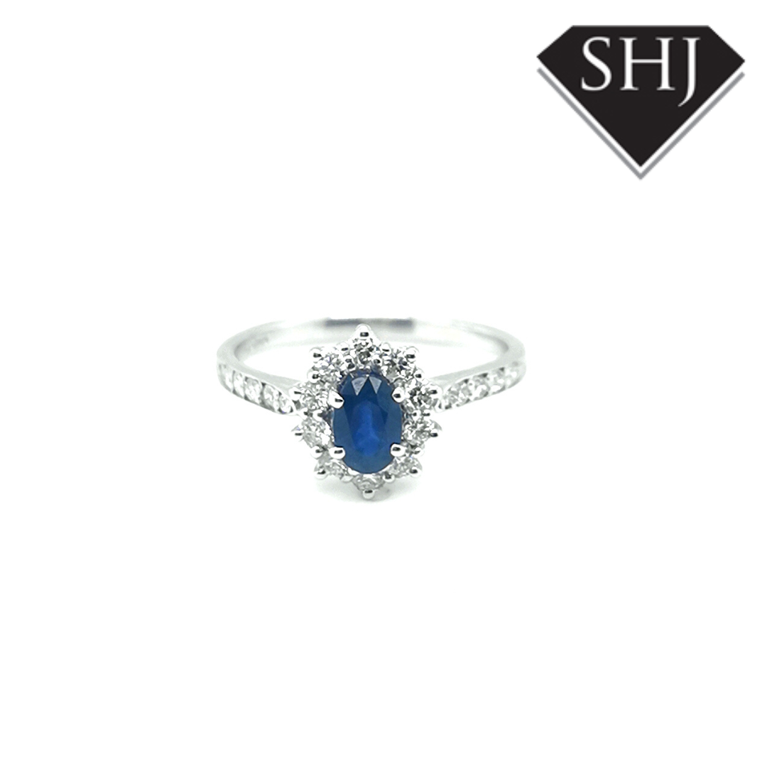 9ct White Gold Sapphire and Diamond Cluster Ring