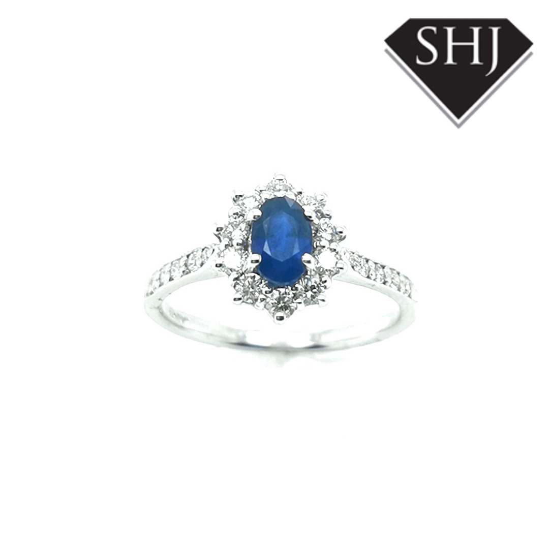 9ct White Gold Sapphire and Diamond Cluster Ring