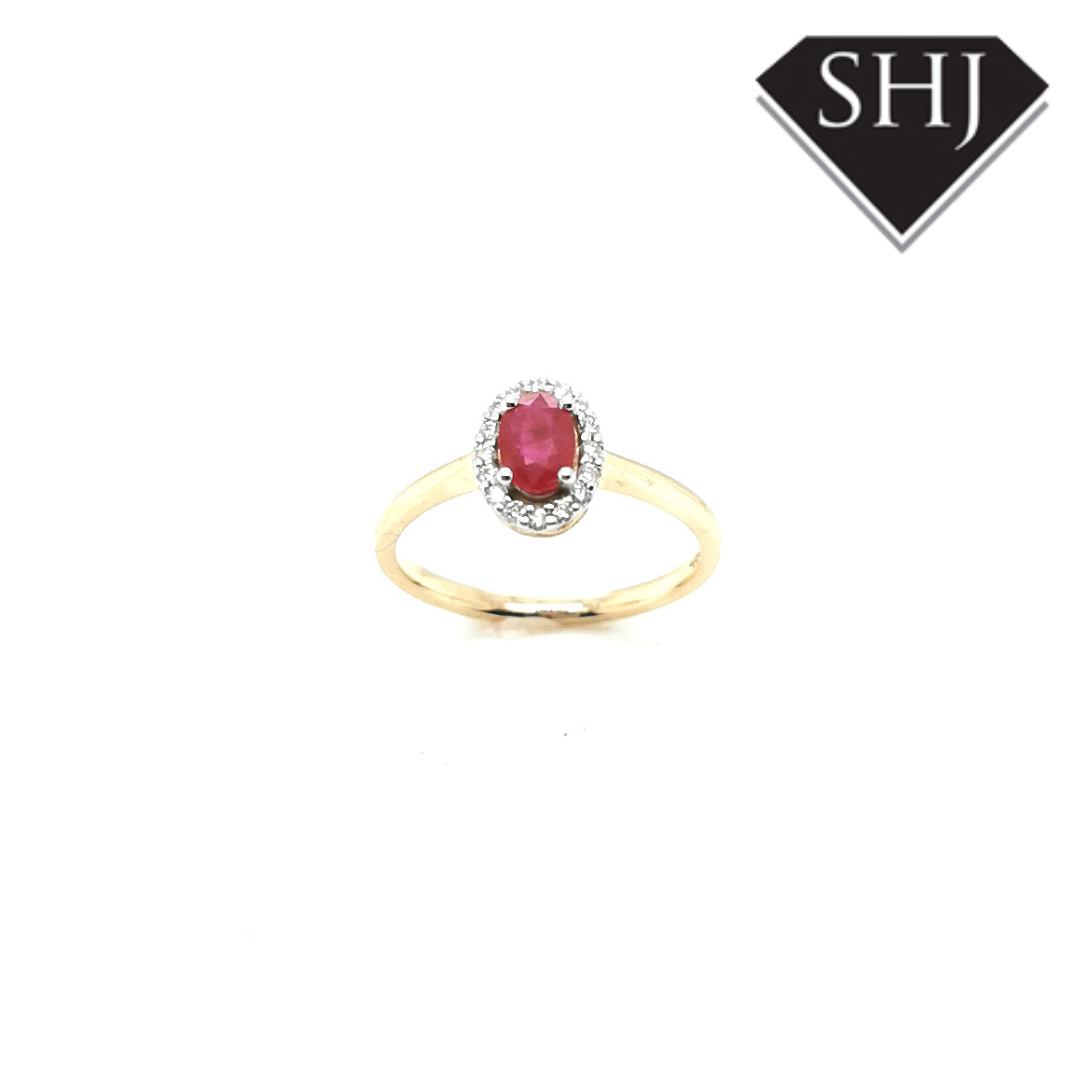 9ct Yellow Gold Ruby and Diamond Cluster Ring