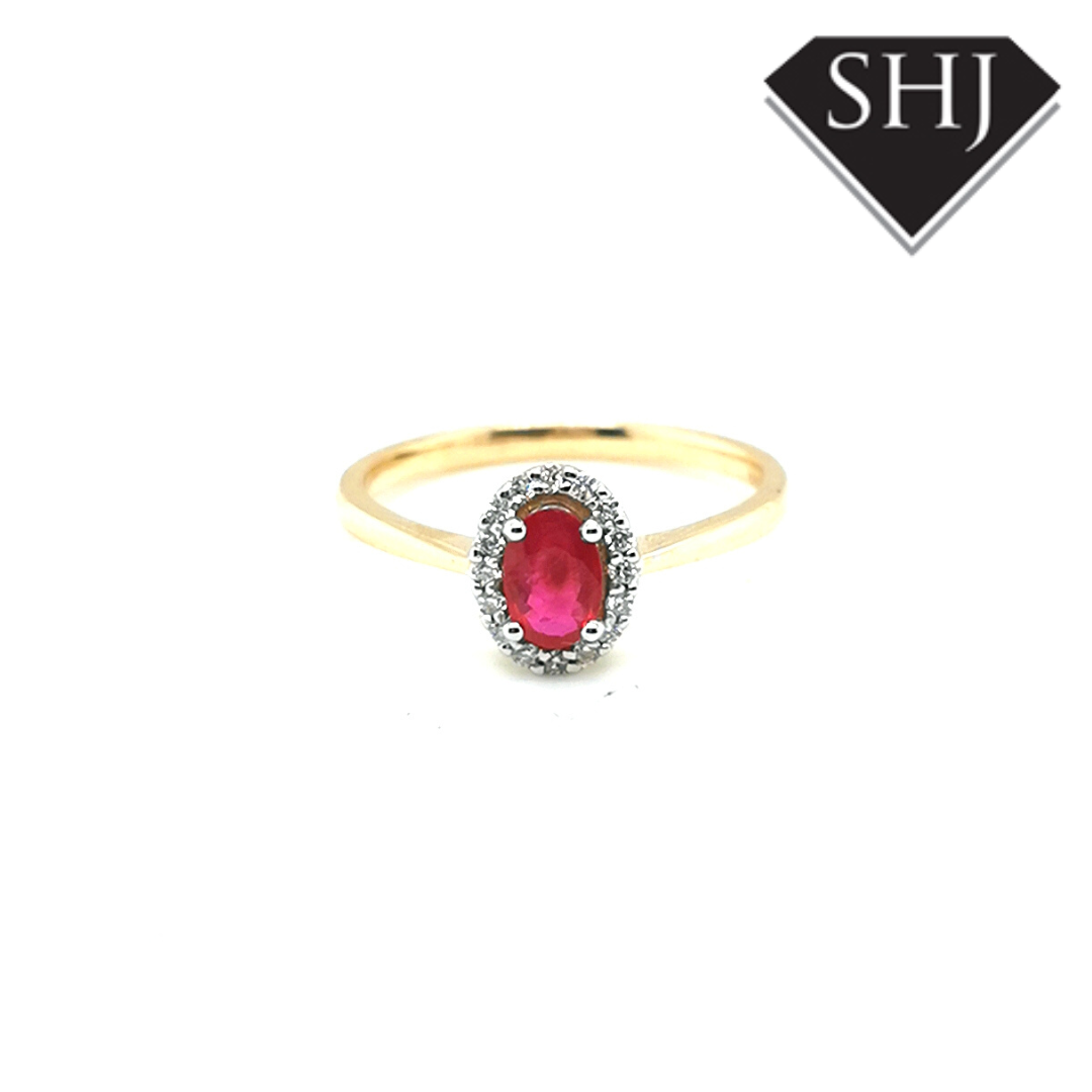 9ct Yellow Gold Ruby and Diamond Cluster Ring