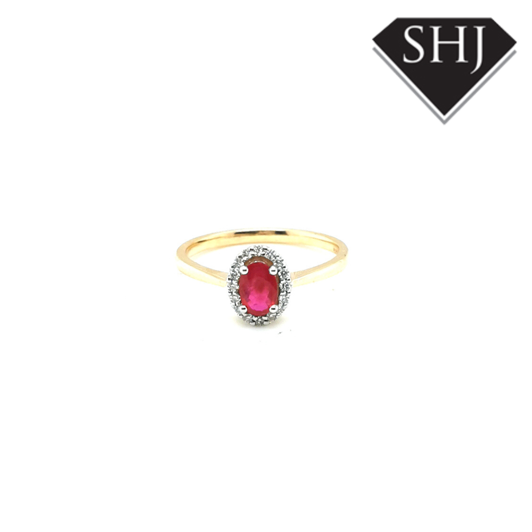 9ct Yellow Gold Ruby and Diamond Cluster Ring