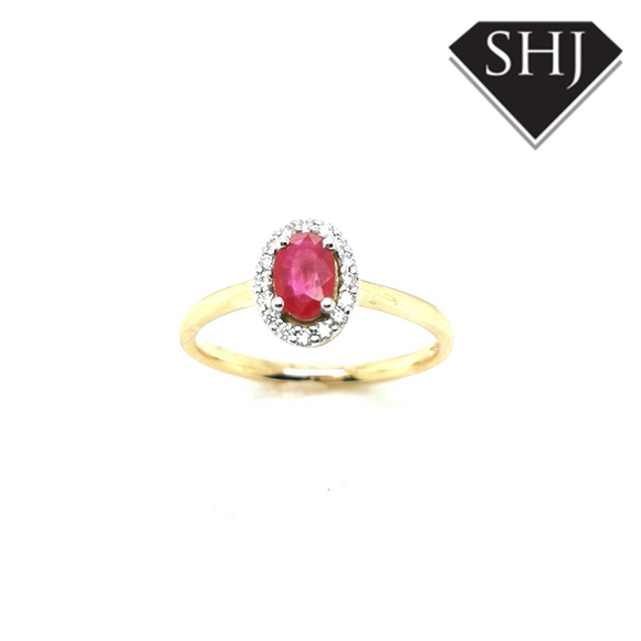 9ct Yellow Gold Ruby and Diamond Cluster Ring