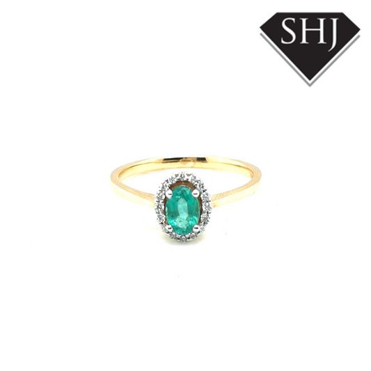 9ct Yellow Gold Emerald and Diamond Cluster Ring