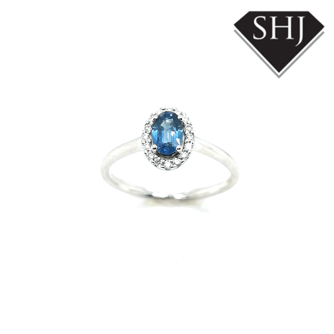 9ct White Gold Sapphire and Diamond Cluster Ring