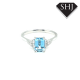 9ct White Gold Aquamarine and Diamond Ring