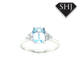 9ct White Gold Aquamarine and Diamond Ring