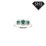 9ct White Gold Emerald  and Diamond 3 stone Ring