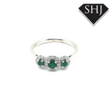 9ct White Gold Emerald  and Diamond 3 stone Ring