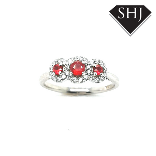 9ct White Gold Ruby and Diamond 3 Stone Ring