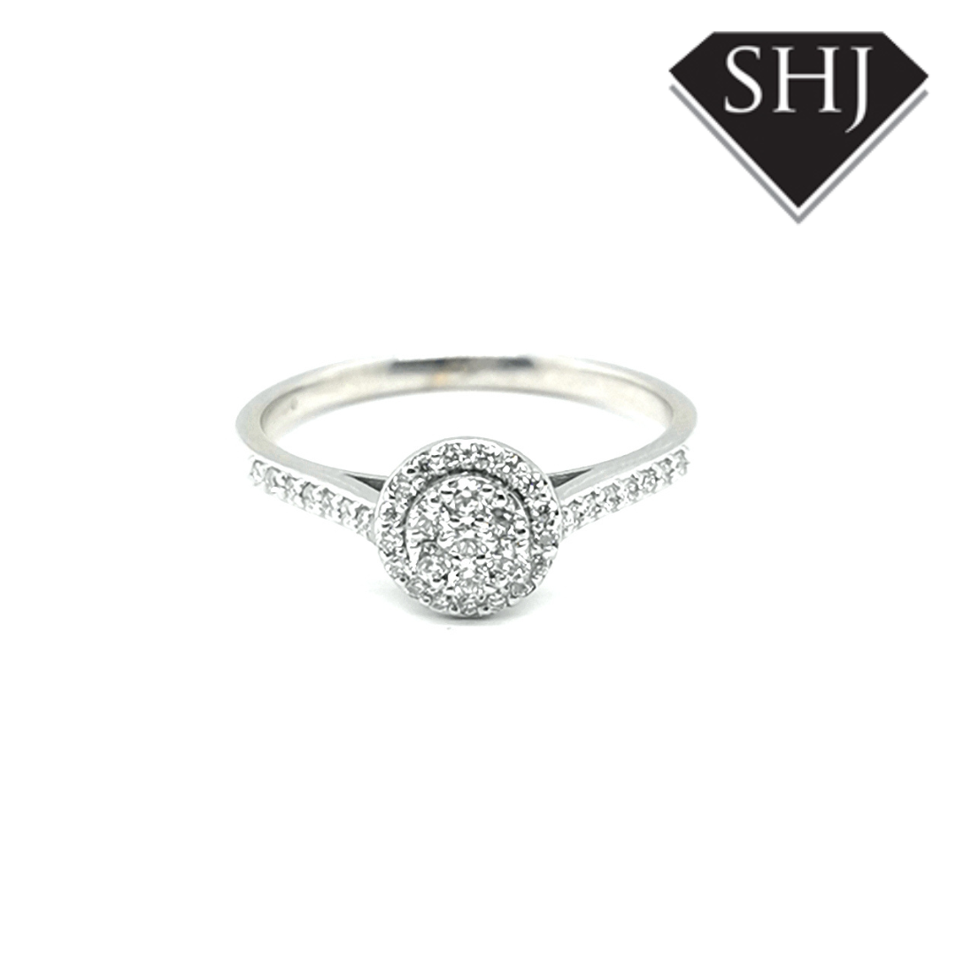 9ct White Gold Halo Cluster Ring