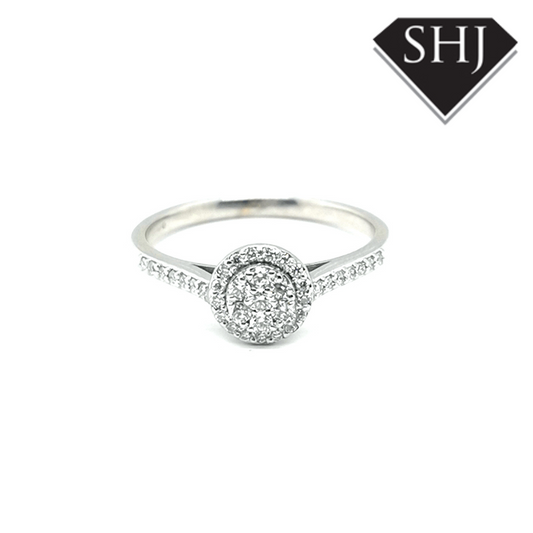 9ct White Gold Halo Cluster Ring