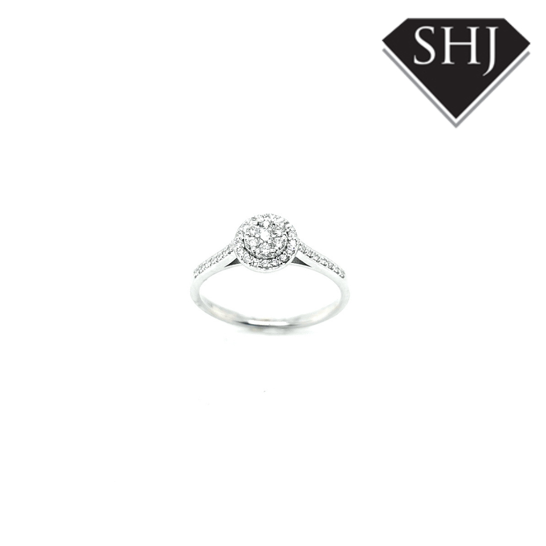 9ct White Gold Halo Cluster Ring