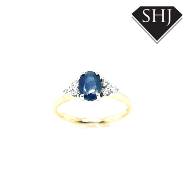 9ct Yellow Gold Sapphire and Diamond Triple Ring