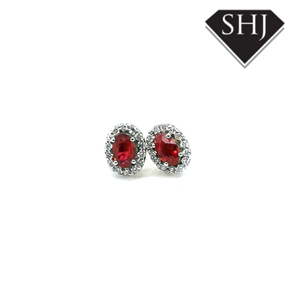 9ct White Gold Ruby and Diamond Earrings