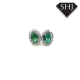 9ct White Gold Emerald and Diamond Earrings