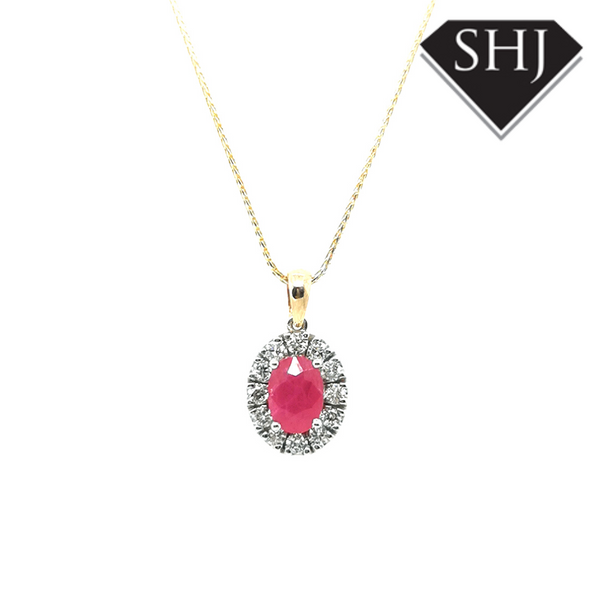 9ct Yellow Gold Ruby and Diamond Pendant