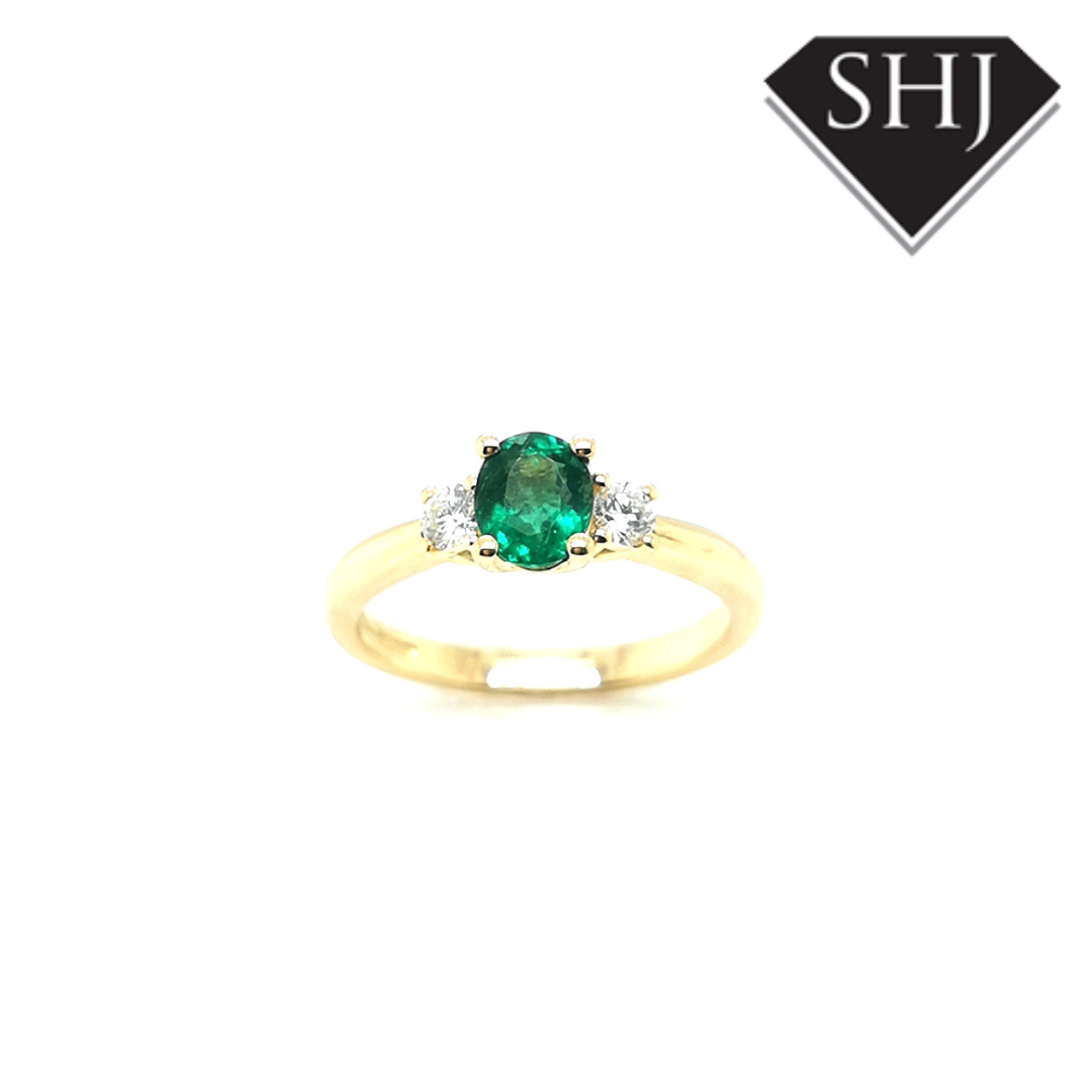 18ct Yellow Gold Emerald and Diamond Ring