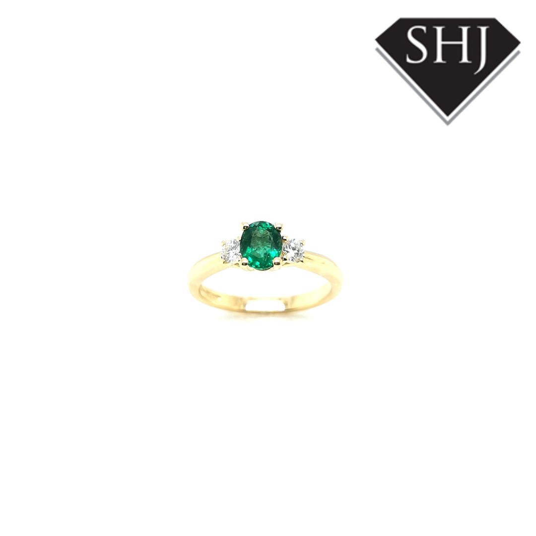 18ct Yellow Gold Emerald and Diamond Ring
