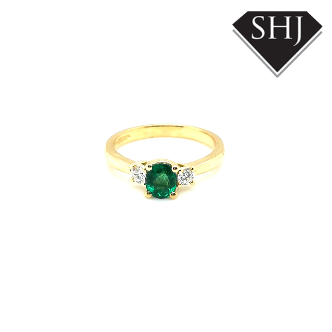 18ct Yellow Gold Emerald and Diamond Ring